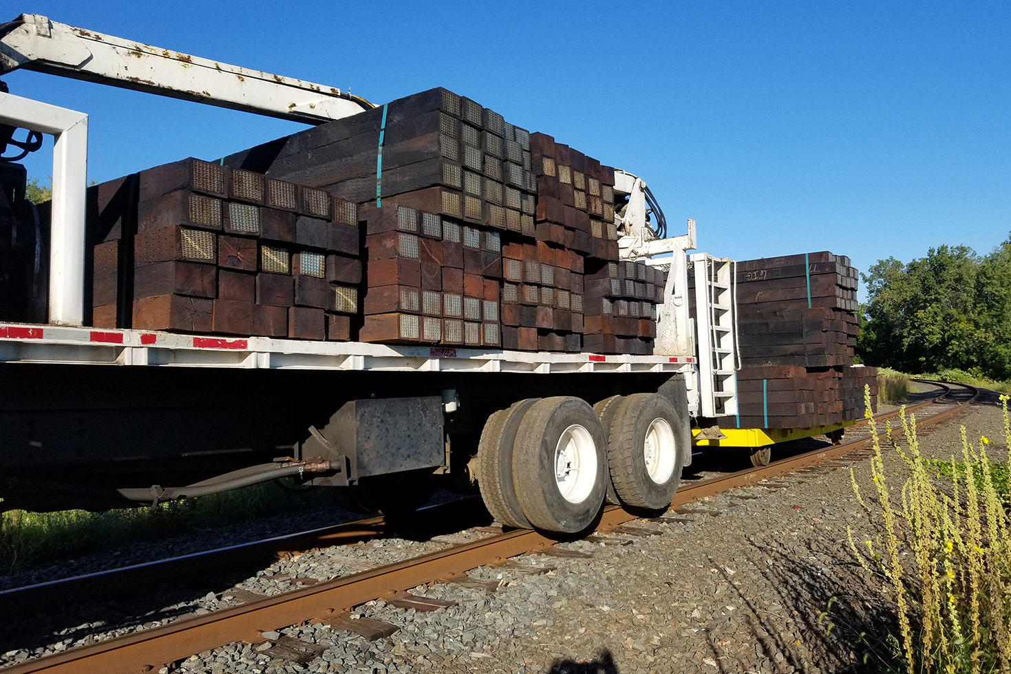 railroad ties on a trailer